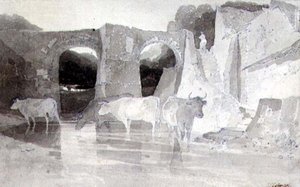 एक नदी में मवेशी (कागज पर कलम और स्याही और धो) द्वारा जॉन बेच Cotman