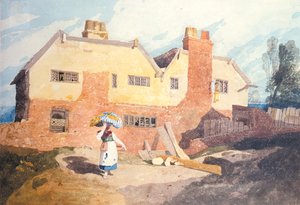 वॉशरवुमन (एल्म हिल, नॉर्विच) के साथ कॉटेज c.1808-9 द्वारा जॉन बेच Cotman