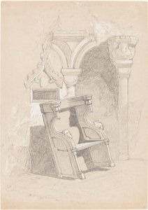 कुर्सी सहित बर्बाद चर्च के आंतरिक भाग का रेखाचित्र द्वारा जॉन बेच Cotman