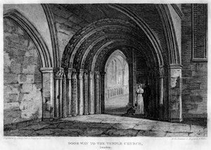 1815 में लंदन के मंदिर चर्च का द्वार।