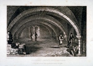 क्रिप्ट का आंतरिक दृश्य, सेंट सेवियर्स चर्च, साउथवार्क, लंदन, 1830।