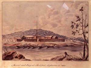 रॉकफोर्ट में आगमन और ठहराव, 1821 (कागज पर wc) द्वारा जॉन सिम्पसन