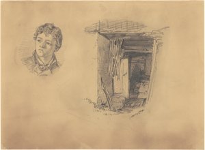 एक लड़के का सिर, और एक झोंपड़ी का प्रवेश, 1871। द्वारा जॉन सिंगर सार्जेंट
