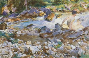 माउंटेन स्ट्रीम, c.1912-14 (ऑफ-व्हाइट वॉव पेपर पर वाटर कलर और ग्रेफाइट) द्वारा जॉन सिंगर सार्जेंट