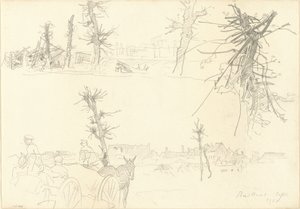 एक विनाशकारी परिदृश्य में सैनिक [रेक्टो], 1918। द्वारा जॉन सिंगर सार्जेंट