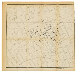 1855 में "ऑन द मोड ऑफ़ कम्युनिकेशन ऑफ़ कॉलरा" का एक नक्शा द्वारा जॉन स्नो