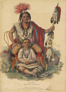 केओकुक, चीफ ऑफ द सैक्स एंड फॉक्स, 1838 (हाथ से बने रंग का लिथोग्राफ पेपर पर)