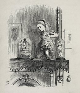 एलिस ट्रैवर्सिंग द मिरर - इन "" ऐलिस एडवेंचर्स इन वंडरलैंड एंड थ्रू द लुकिंग ग्लास "" लुईस कैरोल द्वारा, जॉन टेनियल द्वारा चित्रण (1820-1914) द्वारा जॉन टेनिएल