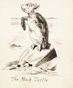 द मॉक टर्टल- द रॉक पर चकित करने वाला नकली कछुआ, c.1865 (कलम और भूरी स्याही) द्वारा जॉन टेनिएल