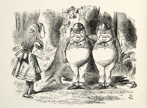 ट्वीडलेडम और ट्वीडली, लुकिंग कैरोल के माध्यम से चित्रण, लुईस कैरोल (1832 - 98), 1872 द्वारा जॉन टेनिएल