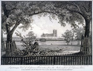 सेंट जेम्स पार्क, सेंट जेम्स पैलेस, वेस्टमिंस्टर, लंदन के सामने मॉल से, 1807