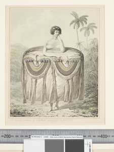 F.12 ओटाहेइट की एक युवा महिला एक उपहार ला रही है, c.1773-84 (जल रंग) द्वारा जॉन वेबर