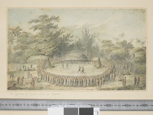 F.4 हापी में कैप्टन कुक का स्वागत, c.1773-84 (वाटरकलर और प्रिंट उत्कीर्णन) द्वारा जॉन वेबर