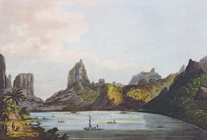 ईमू के द्वीप में तालू के हार्बर का दृश्य, &39;दक्षिण समुद्र में दृश्य&39;, पब से। 1789 (नक़्क़ाशी)