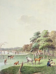 द ईस्ट एंड ऑफ द सर्पेंटाइन और बाथिंग हाउस का दूर का दृश्य, 1794 द्वारा जॉन व्हाइट एबॉट