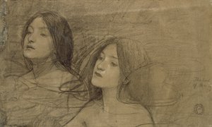 हाइलास एंड द निम्फ्स के लिए दो अप्सराओं का अध्ययन, c1890s द्वारा जॉन विलियम वॉटरहाउस