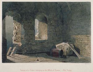ओल्ड बेली, सिटी ऑफ़ लंदन, 1851 में लंदन की दीवार से संबंधित एक टावर का आंतरिक दृश्य द्वारा जॉन व्येकहम आर्चर