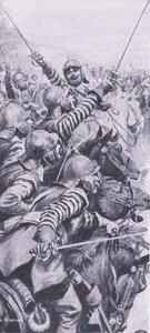 एजहिल की लड़ाई में कैवलरी सगाई, 23 अक्टूबर 1642, लैंड और सी, 1915 पर ब्रिटिश बैटल से चित्रण द्वारा जॉन डी वाल्टन