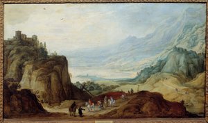 आल्प्स का लैंडस्केप। जोस II मोम्पर द्वारा पेंटिंग (1564 - 1635) ईसी। फ्लेम।