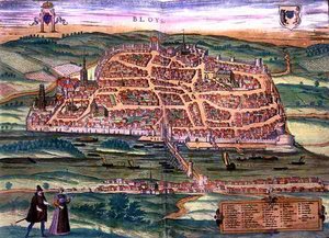 जॉर्ज ब्राउन (1541-1622) और फ्रैंस होगेनबर्ग (1535-90), c.1572 (रंग उत्कीर्णन) द्वारा 'सिविटेट्स ऑर्बिस टेरारम' से ब्लोइस का नक्शा द्वारा जोरिस (बाद) होफनेगल