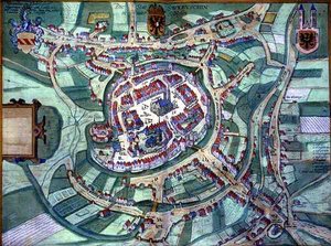 जॉर्ज ब्रौन (1541-1622) और फ्रैंस होगेनबर्ग (1535-90), c.1572 (रंगीन उत्कीर्णन) द्वारा 'सिविटेट्स ऑर्बिस टेरारम' से श्लीडेन का नक्शा द्वारा जोरिस (बाद) होफनेगल