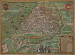 एंटवर्प के मानचित्र, &39;विश्व&39; से ब्राउन द्वारा (1541-1622) और फ़्रैंस होगेनबर्ग (1535-1590), c.1572