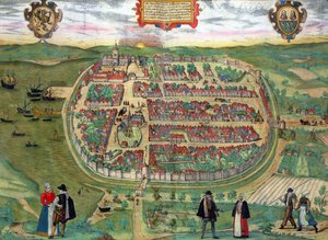 जॉर्ज ब्रौन (1541-1622) और फ्रैंस होगेनबर्ग (1535-90) c.1572-1617 द्वारा &39;Civitates Orbis Terrarum&39; से बार्थ का मानचित्र द्वारा जोरिस हॉफनागल