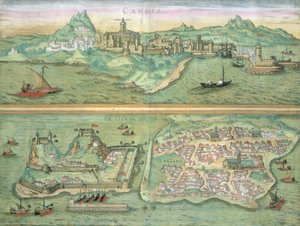 ब्राउन (1541-1622) और फ्रांज Hogenbergh (1535-1590), c.1572 द्वारा क्रेते और कोर्फू, &39;विश्व&39; से का एक नक्शा