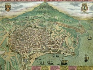 ब्रौन द्वारा कैटेनिया के मानचित्र, &39;विश्व&39; से (1541-1622) और फ्रांज Hogenbergh (1535-1590), c.1572