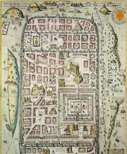 यरूशलेम और आसपास के क्षेत्र का नक्शा, जॉर्ज ब्रौन (1541-1622) और फ्रैंस होजेनबर्ग (1535-90) c.1572-1617 (138906 देखें) द्वारा &39;Civitates Orbis Terrarum&39; द्वारा जोरिस हॉफनागल