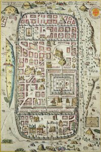 जेरूसलम और आसपास के क्षेत्र का नक्शा, जॉर्ज ब्रौन (1541-1622) और फ्रैंस होजनबर्ग (1535-90) c.1572-1617 (138905-96 देखें) द्वारा &39;Civitates Orbis Terrarum&39; द्वारा जोरिस हॉफनागल