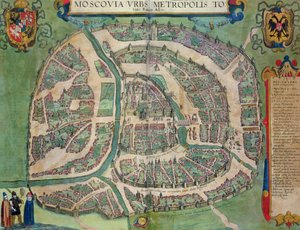 मास्को के मानचित्र, ब्राउन (1541-1622) और फ्रांज Hogenbergh द्वारा &39;विश्व&39; से (1535-1590) c.1572-1617 द्वारा जोरिस हॉफनागल