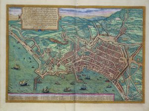 जॉर्ज ब्रौन (1541-1622) और फ्रैंस होजेनबर्ग (1535-90),&39;.1572 &39;द्वारा नेपल्स का मानचित्र,&39; Civitates Orbis Terrarum &39;से
