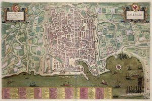 पलेर्मो के मानचित्र, ब्राउन (1541-1622) और फ्रांज Hogenbergh द्वारा &39;विश्व&39; से (1535-1590) c.1572-1617