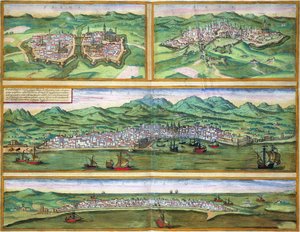 ब्रौन द्वारा पर्मा, सिएना, पलेरमो, और Drepannm के मानचित्र, &39;विश्व&39; से (1541-1622) और फ्रांज Hogenbergh (1535-1590), c.1572
