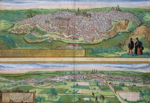 जॉर्ज ब्रौन (1541-1622) और फ्रैंस होजनबर्ग (1535-90), c.1572 द्वारा टोलेडो और वलाडोलिड का मानचित्र, &39;Civitates Orbis Terrarum&39; से