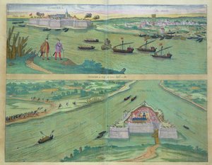 जॉर्ज ब्रौन (1541-1622) और फ्रैंस होजेनबर्ग (1535-90) द्वारा &39;सेविटेट्स ऑर्बिस टेरारम&39; से कोमोर्रा के दो दृश्य द्वारा जोरिस हॉफनागल