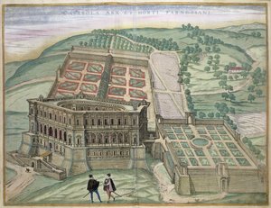 जार्ज ब्रौन (1541-1622) और फ्रैंस होजेनबर्ग (1535-90) c, 1572-1617 द्वारा विला फ़ार्नेस और गार्डन के दृश्य, &39;Civitates Orbis Terrarum&39; द्वारा जोरिस हॉफनागल