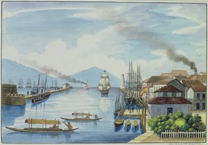 "द फ्लेबस एल्बम ऑफ व्यू इन एंड अराउंड मनीला" से, पास नदी का मुंह, c.1845
