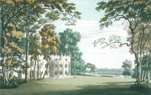 स्ट्राबेरी हिल पर घर, उद्यान और झील, जेसी स्टैडलर (fl.1780-1812) द्वारा उकेरी गई, 1793 में प्रकाशित (रंगीन उत्कीर्णन) द्वारा जोसेफ (बाद में) फरिंगटन