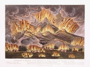 1822 में सिनानो प्रांत में माउंटेन असामा-यम के भूकंप और विस्फोट द्वारा जोसेफ कॉन्स्टेंटाइन स्टैडलर