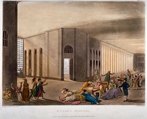 सेंट ल्यूक अस्पताल, ओल्ड स्ट्रीट, फिन्सबरी, लंदन, 1809 का आंतरिक दृश्य द्वारा जोसेफ कॉन्स्टेंटाइन स्टैडलर