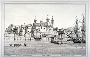 1795 में टेम्स नदी पर नावों के साथ टॉवर ऑफ़ लंदन का दक्षिण दृश्य द्वारा जोसेफ कॉन्स्टेंटाइन स्टैडलर