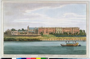 हैम्पल कोर्ट, जेसी स्टैडलर (fl.1780-1812) द्वारा उत्कीर्ण हैवेल के &39;टेम्स का इतिहास&39;, 1793 (रंग उत्कीर्णन) से द्वारा जोसेफ फरिंगटन