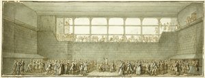 टेनिस कोर्ट शपथ, लगभग 1789 (काला चाक, कलम और भूरे रंग की स्याही, ग्रे वॉश के साथ) द्वारा जोसेफ मैरी फ्लोएस्ट