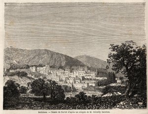 1856 में मिस्टर बिदा की फ़िलिस्तीन की यात्रा को चित्रित करने के लिए जोसेफ नेवलेट (1821-1889) को चित्रित करते हुए बेथलहम का दृश्य। "ले टूर डू मोंडे, नोव्यू जर्नल डेस वॉयेजेस" पेरिस में उत्कीर्णन