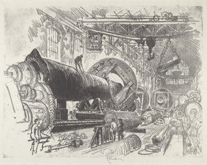 कटिंग एंड टर्निंग ए बिग गन, 1916। द्वारा जोसेफ पेनेल