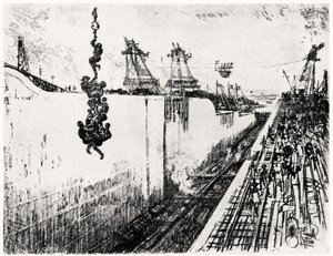 गतुन में डिनर का समय, जोसेफ पेनेल द्वारा पनामा नहर से प्लेट III, 1912 (कागज पर लकड़ी का कोयला) द्वारा जोसेफ पेनेल