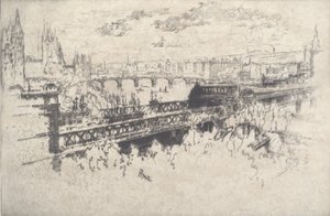 लंदन ओवर चेरिंग क्रॉस ब्रिज, 1910। द्वारा जोसेफ पेनेल