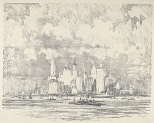 एलिस द्वीप से न्यूयॉर्क, 1910। द्वारा जोसेफ पेनेल